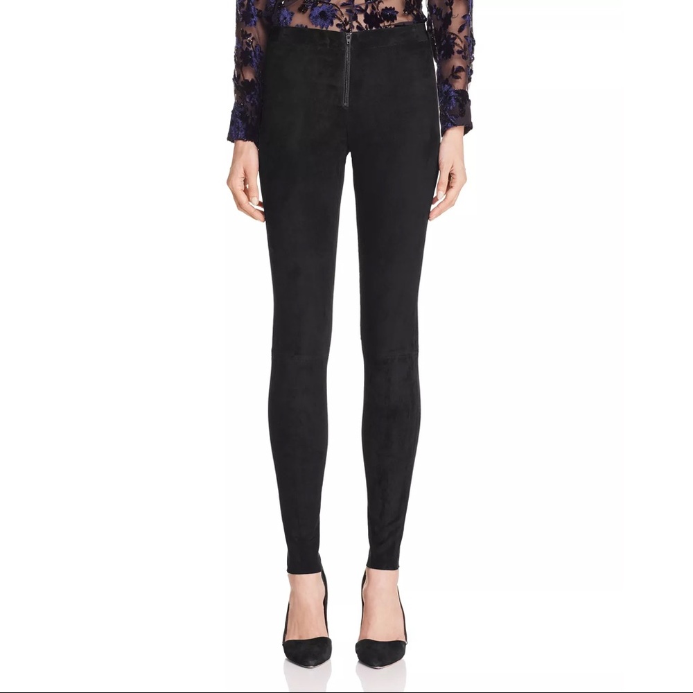 Alice and Olivia Black Zip Front Suede Leggings